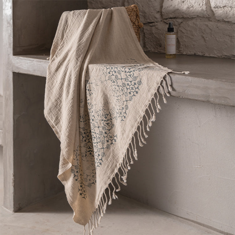 Tripolis Washed Block Printed Linen Turkish Towel